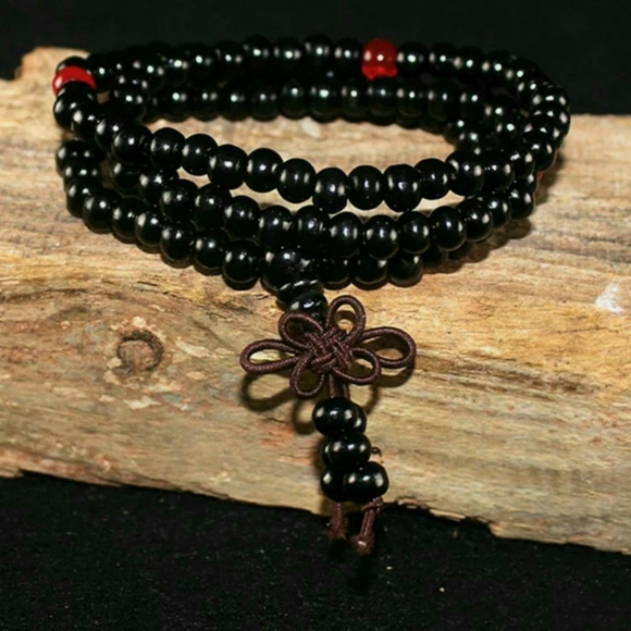 Yoga Meditation Sandalwood Mala Beads Rosary Wrap Bracelet Wooden Red Black - Picture 14 of 16